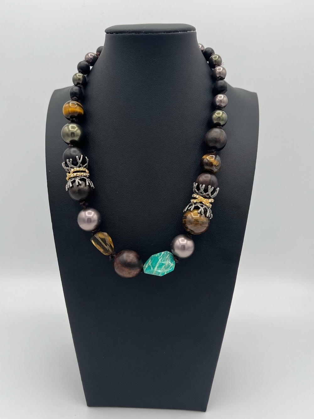 Alexis Bittar Signed Elements Necklace - Amazonite, Tiger's Eye & Citrine
